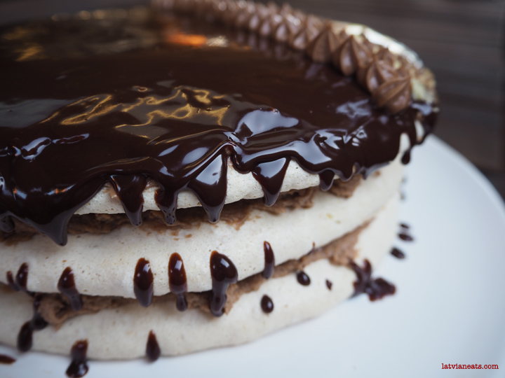 Latvian hazelnut meringue chocolate cake