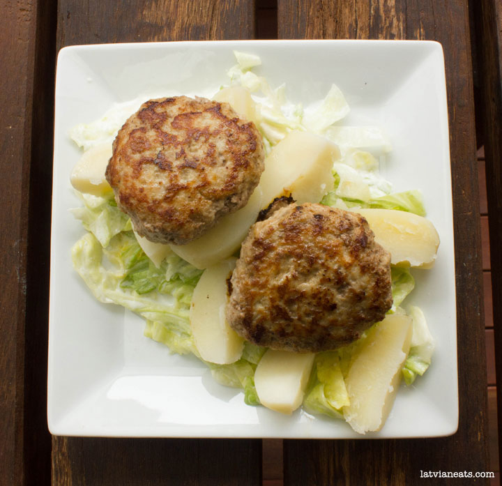 Latvian Meatballs (kotletes) and green salad