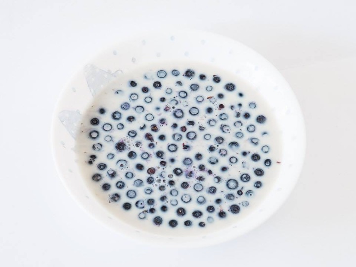 bilberries and milk in a bowl