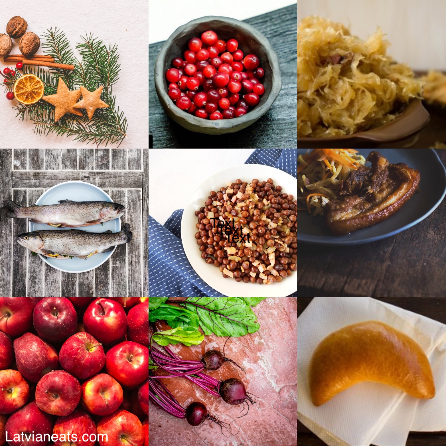 collage of traditional Latvian New Year's food